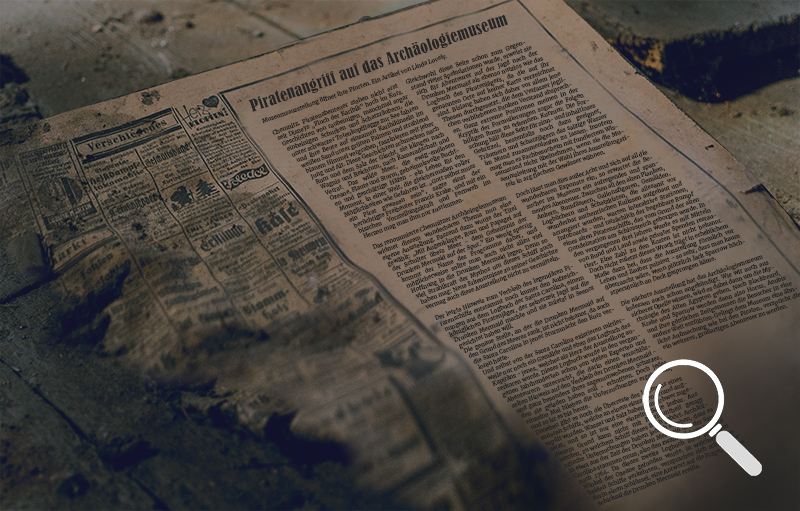 Der Zeitungsausschnitt über die Ausstellung im Archäologiemuseum